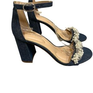 Kelly & Katie Denim Heels with Pearl Accents 8